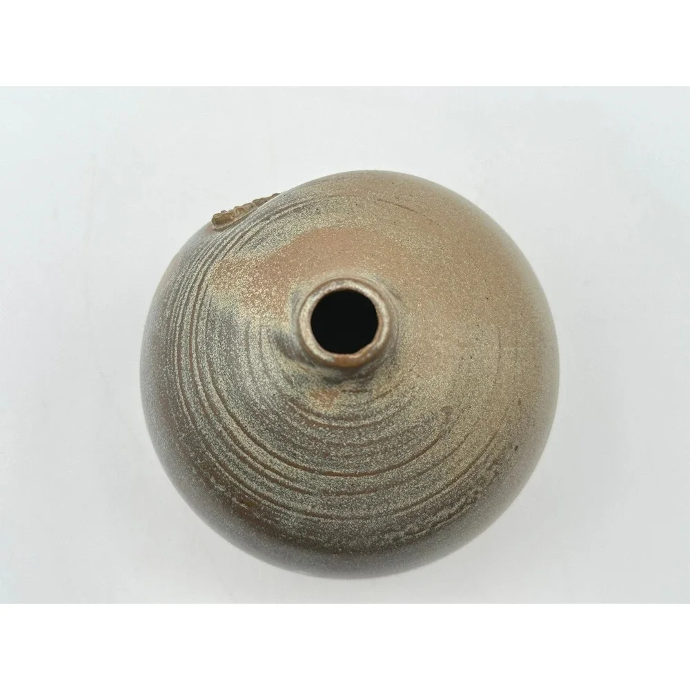 Vintage Studio Pottery Bud Vase Brown Salt Glazed Floral Stoneware Artist Signed